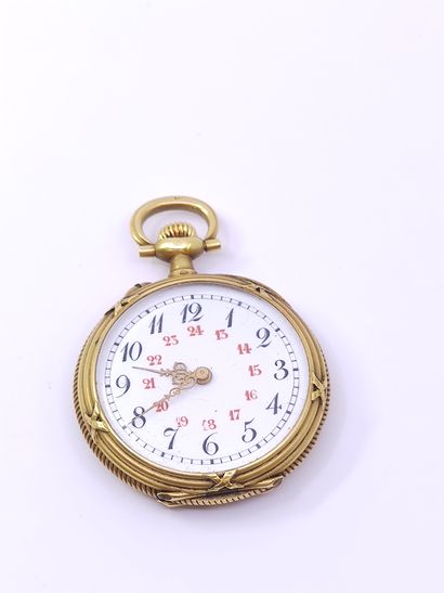 
Neck watch in gold 750° finely chased with...
