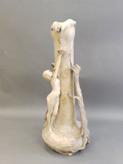 Large soliflore vase in patinated plaster...