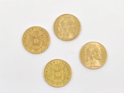LOT of four gold coins 

Two 20 francs with...