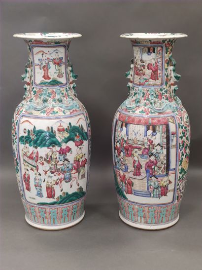 CHINA XIXth century

Pair of polychrome enameled...