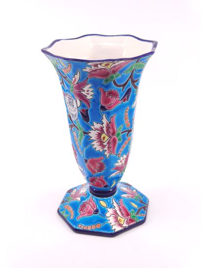 LONGWY

Horned vase in polychrome enamel...