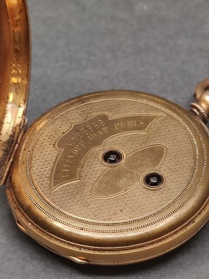 Pocket watch in yellow gold 750°, cylinder...