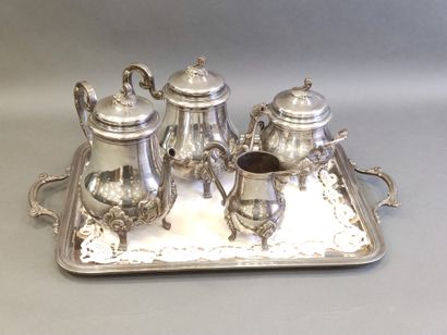 Tea and coffee set in silver plated metal...