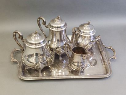 Tea and coffee set in silver plated metal...