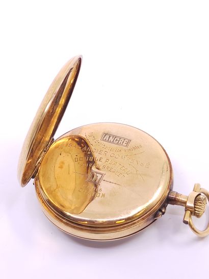 750° gold pocket watch, enameled dial with...