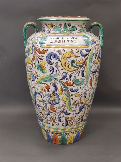 ITALY

Large swollen vase in polychrome earthenware...