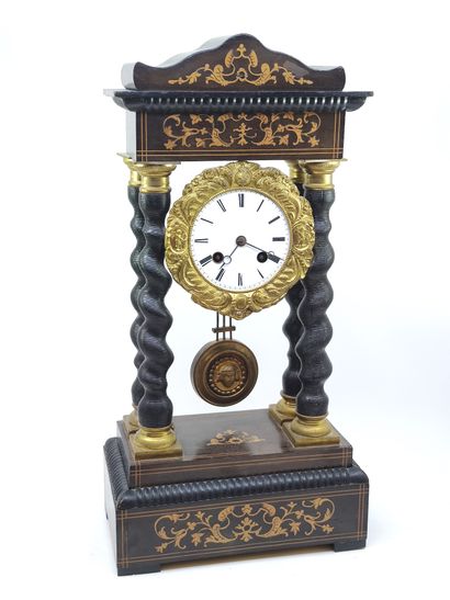 Portico clock in blackened wood and light...