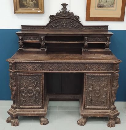 Henri II style stepped desk in molded and...