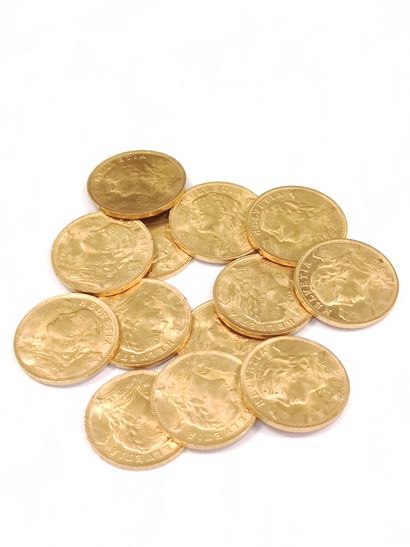 
TREIZE pièces 20 francs or suisse 1935 

Poids...