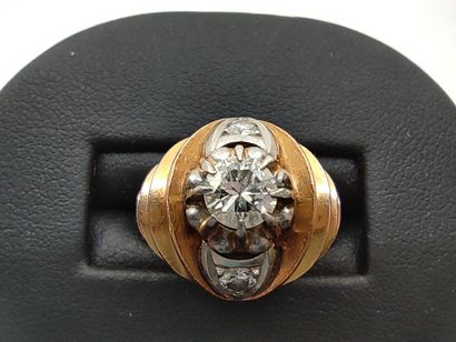 Gold and platinum ring set with a half-cut...