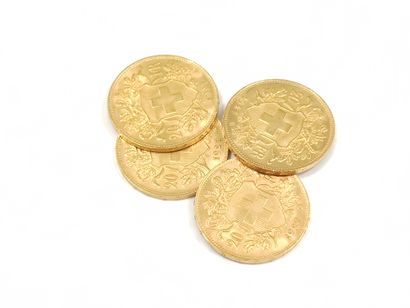 
QUATRE pièces 20 francs suisse 1927

Poids...