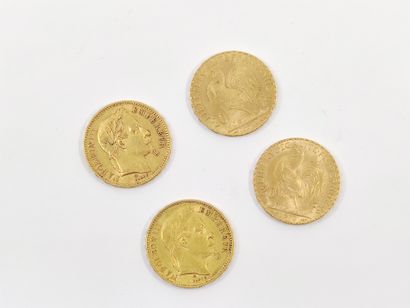 LOT of four gold coins 

Two 20 francs with...