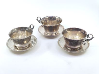 THREE silver cups with dragon handles 

One...