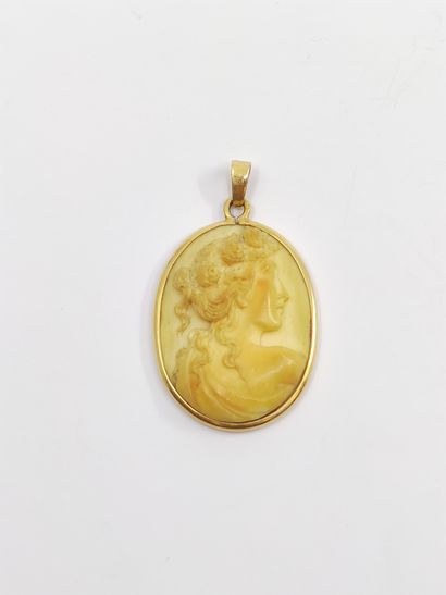 Yellow gold pendant with a cameo on bone...