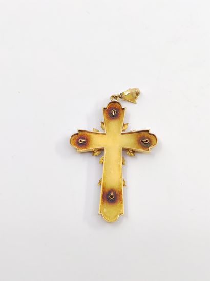 CROSS in yellow gold 750° set with garnets...