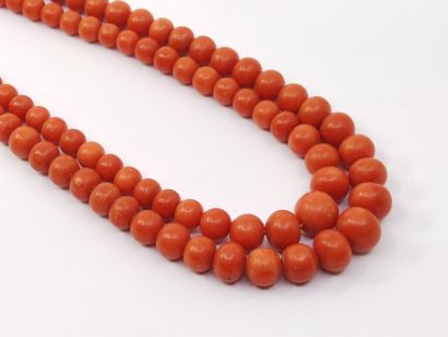 Double-row coral necklace, ratchet clasp...