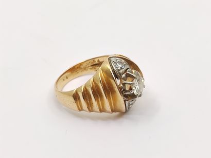 Gold and platinum ring set with a half-cut...