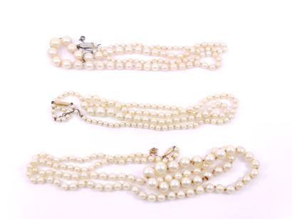 LOT of three pearl necklaces with two pink...
