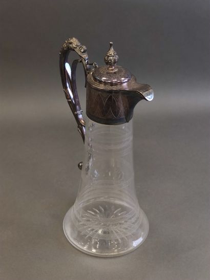 Engraved crystal wine glass and silver plated...
