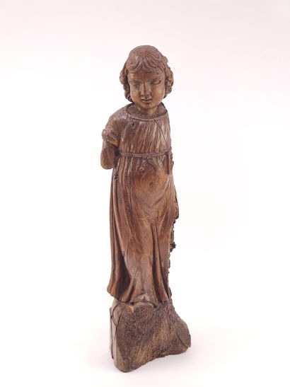 JESUS CHILD in carved wood standing on a...