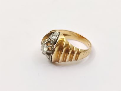 Gold and platinum ring set with a half-cut...