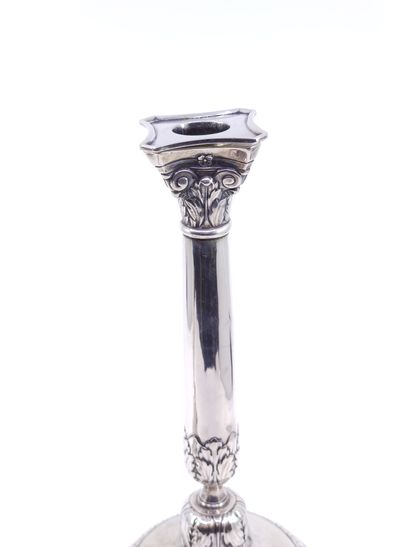 PAIR of silver candlesticks with Corinthian...