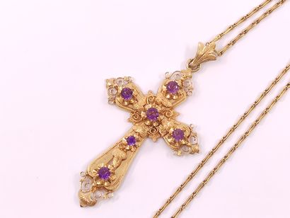 CHAIN in yellow gold 750° with a cross decorated...