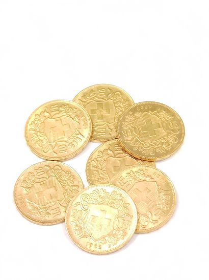 
SIX pièces 20 francs suisse 1922 

Une pièce...