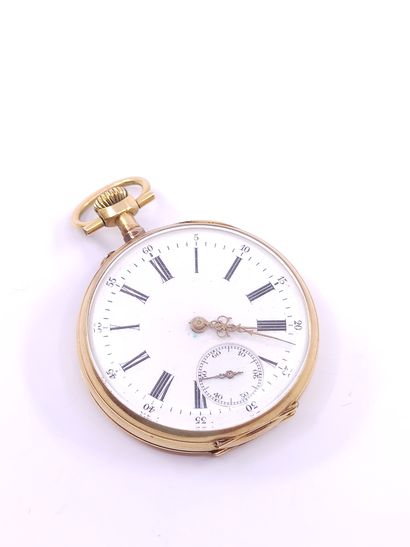 750° gold pocket watch, enameled dial with...