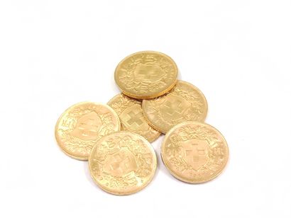 
SIX pièces 20 francs suisse 1947

Poids...