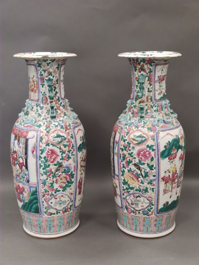 CHINA XIXth century

Pair of polychrome enameled...