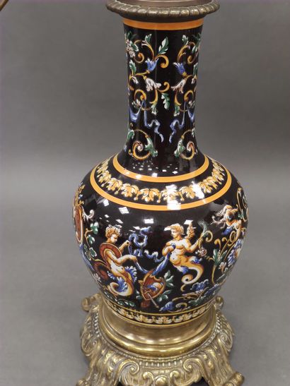 GIEN 

Pair of oil lamps in earthenware with...