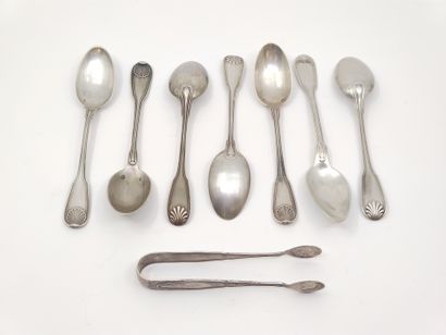 SET of six small silver spoons, shell model

A...