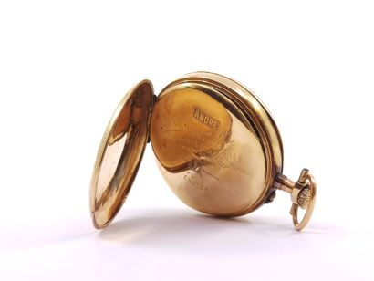 750° gold pocket watch, enameled dial with...