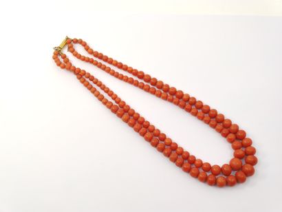 Double-row coral necklace, ratchet clasp...