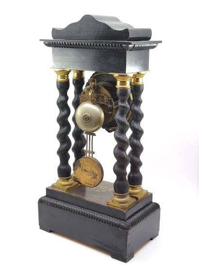 Portico clock in blackened wood and light...