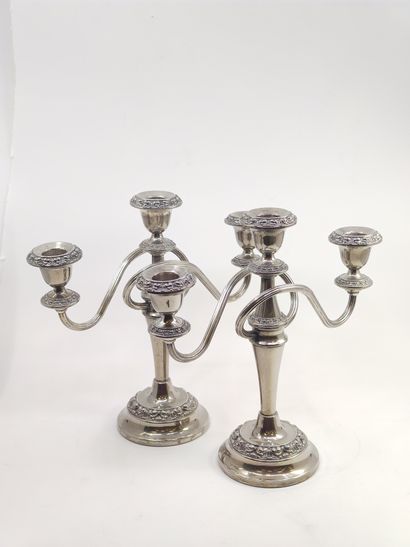 Pair of silver plated candelabras with three...