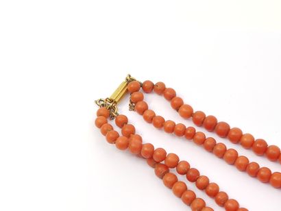 Double-row coral necklace, ratchet clasp...