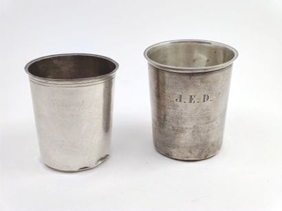 
Set of two silver kettledrums one engraved...