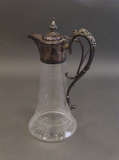 Engraved crystal wine glass and silver plated...