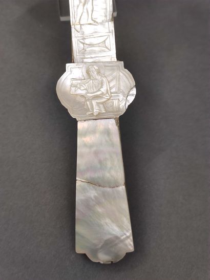 CRUCIFIX two-sided in wood inlaid with mother-of-pearl...