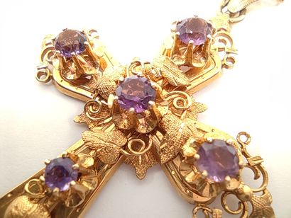 CHAIN in yellow gold 750° with a cross decorated...