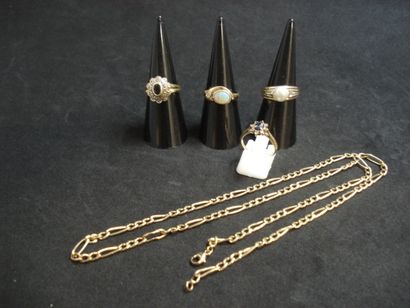 4 Bagues Or 18kt, perle et pierres 16,19...