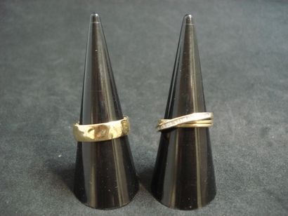 1 Bague Or 2 tons 18kt et diamants baguettes...