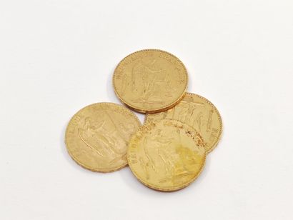 LOT de quatre pièces de 20 francs or au génie...
