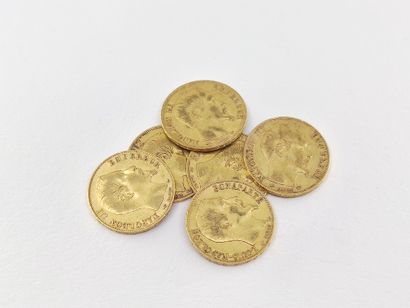 LOT de six pièces de 20 francs or NAPOLEON...