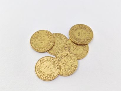 LOT de six pièces de 20 francs or NAPOLEON...