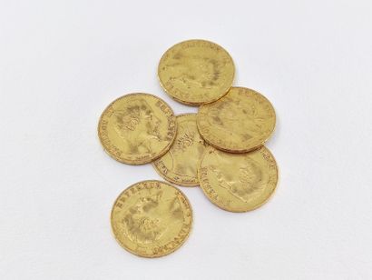 LOT de six pièces de 20 francs or NAPOLEON...