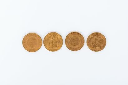 LOT de quatre pièces de 20 francs or au génie...