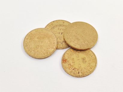 LOT de quatre pièces de 20 francs or au génie...